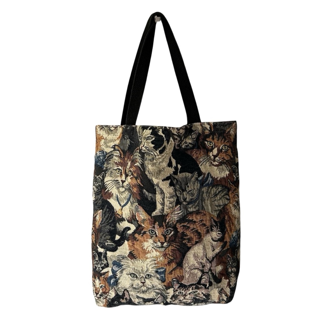 Vintage Cat Tapestry Tote Bag - Black, Brown, Tan, Cream